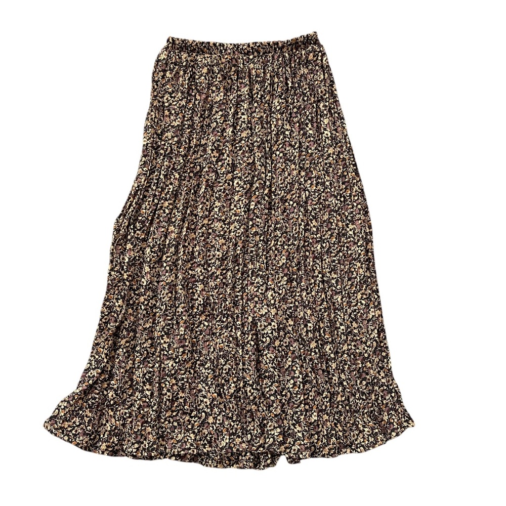 Vintage Express Black Floral Pleated Long Skirt XS Boho 90s Western